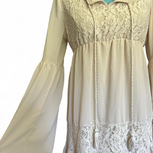 Flying Tomato Women's Boho Hippie Cottagecore Swing Cream Dress medium - Picture 2 of 8